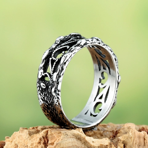 Anillo de Acero de Titanio Vintage de Escamas de Dragón para Hombre Mujer Acabado Antiguo Textura Desgastada Joyería Unisex