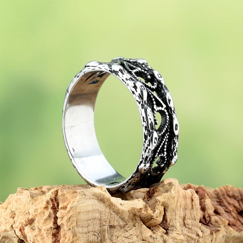 Anillo de Acero de Titanio Vintage de Escamas de Dragón para Hombre Mujer Acabado Antiguo Textura Desgastada Joyería Unisex