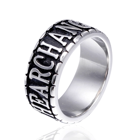 Anillo de Acero Inoxidable Retro para Hombre San Miguel Ángel en Relieve Bicolor Envejecido Pulido Punk Joyería Religiosa