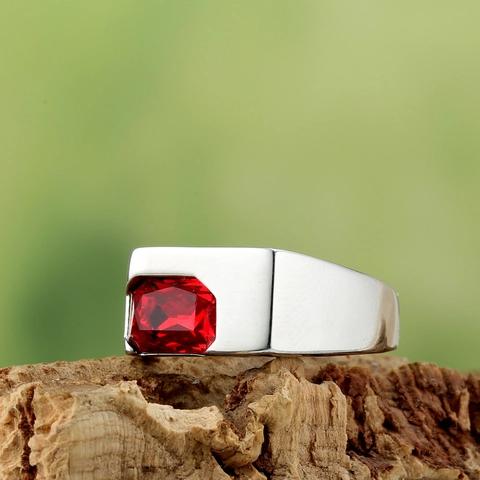 Anillo De Acero Inoxidable Pulido Para Hombre Sello Geométrico Cuadrado Con Strass Banda Ajustable Joyería De Moda