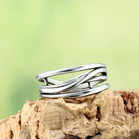 Anillo de Acero Inoxidable Trenzado Vintage para Hombre Mujer Anillo de Dedo Irregular Punk Hip Hop Joyería de Moda Accesorio