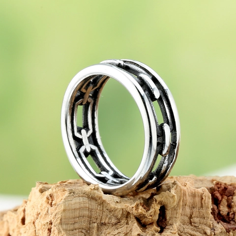 Anello a Fungo in Acciaio al Titanio Vintage per Uomo Donna Design a Catena Cava Anello a Fascia Lucidato Retro Gioielli Stile Industriale