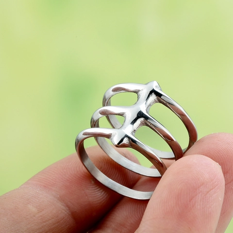 Minimalist Stainless Steel Triple Layer Hollow Ring For Men Women Fashion Geometric Polished Jewelry Unisex Band Ring Accessory