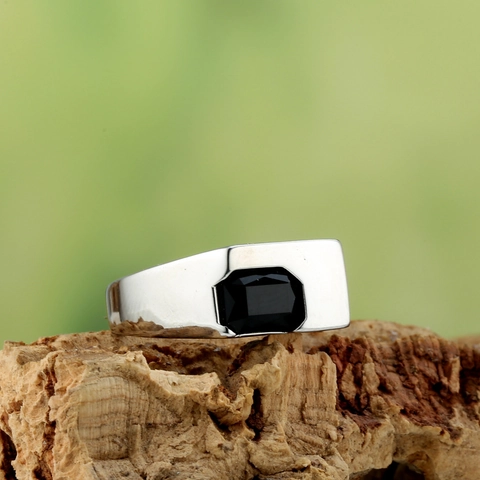Anillo De Acero Inoxidable Pulido Para Hombre Sello Geométrico Cuadrado Con Strass Banda Ajustable Joyería De Moda
