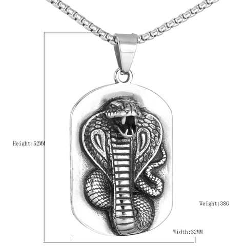 Vintage Stainless Steel Cobra Animal Pendant For Men Punk Gothic 3D Relief Square Tag Pendant Only Without Chain Retro Jewelry