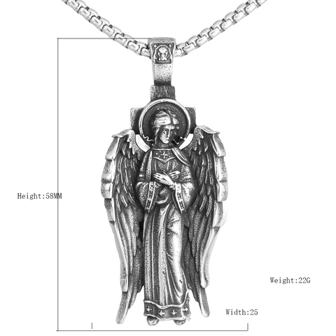 Collana con Ciondolo Preghiera Ali d'Angelo in Acciaio Inossidabile Vintage Gioielli a Croce in Rilievo Fede Religiosa per Uomo Donna