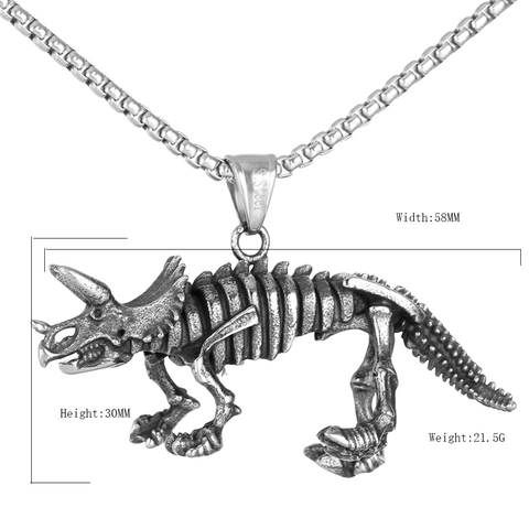 Vintage Triceratops Skeleton Pendant Necklace 316 Stainless Steel Dinosaur Bone Punk Jewelry For Men Women Daily Gift