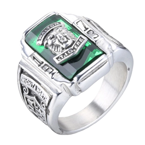 Vintage Stainless Steel Tiger Head Signet Ring For Men Retro American Varsity Style Commemorative Large Gemstone Inlaid Ring Jewelry