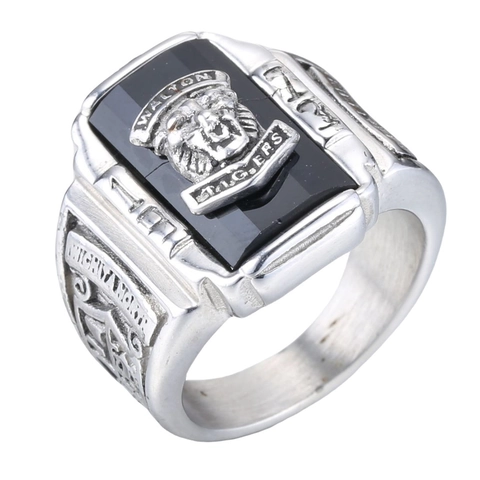 Vintage Titanium Steel Signet Ring For Men Walton Tigers 1973 Tiger Head Inlaid Rhinestone Geometric Anniversary Ring Fashion Jewelry