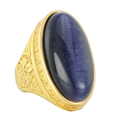 Anello in Acciaio Inossidabile con Gemma Ovale Vintage per Uomo Placcato Oro Motivo a Meandro Greco Sigillo con Strass Gioielli