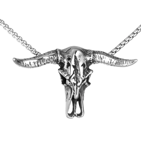 Ciondolo in Acciaio Inossidabile a Forma di Teschio di Toro Vintage per Uomo Ossidato Testa di Bisonte Scheletro Gotico Punk Gioielli Ciondolo Solo Senza Catena