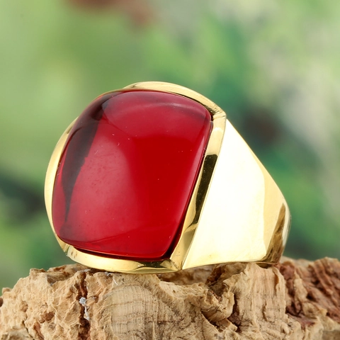 Anello in Acciaio Inossidabile Vintage per Uomo Donna Grande Pietra Occhio di Gatto Artificiale Anello Esagerato Lucidato