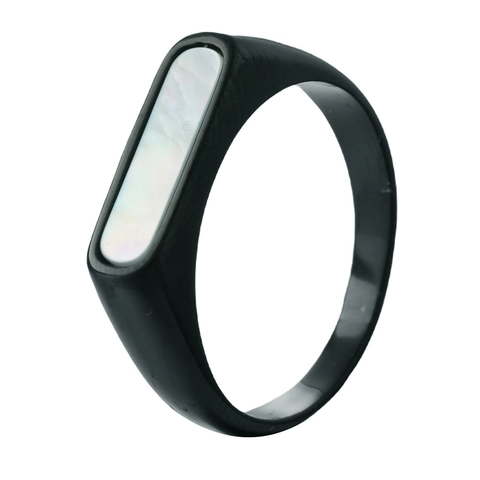 Anello in Acciaio Inossidabile Francese Vintage per Uomo Donna Intarsio in Conchiglia Anello con Sigillo Rettangolare Gioielli Minimalisti