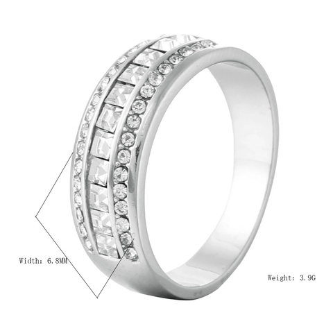 Fashion Titanium Steel Pave Rhinestone Ring For Men Women Geometric Double Layer Inlaid Finger Ring Jewelry Gift