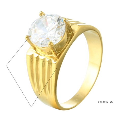 Anello in Acciaio Inossidabile Moda Europea Americana Per Uomo Donna Grande Strass Rotondo Intarsiato Scanalatura Verticale Fascia Larga Oro Gioielli