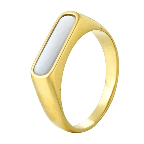 Anello in Acciaio Inossidabile Francese Vintage per Uomo Donna Intarsio in Conchiglia Anello con Sigillo Rettangolare Gioielli Minimalisti