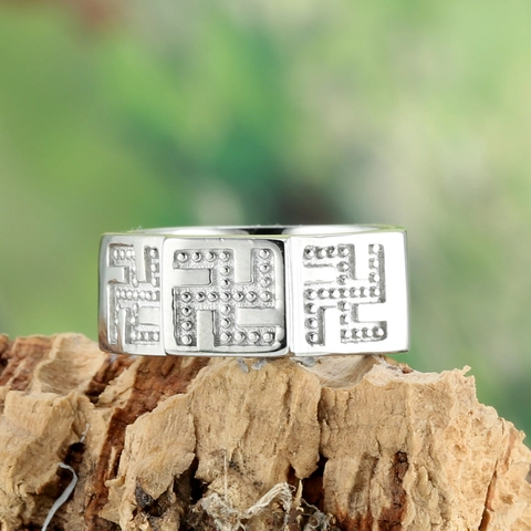 Anillo de Acero de Titanio Vintage Para Hombres Mujeres Patrón de Esvástica Relieve Anillo de Banda Moda Étnica Joyería Religiosa Regalo