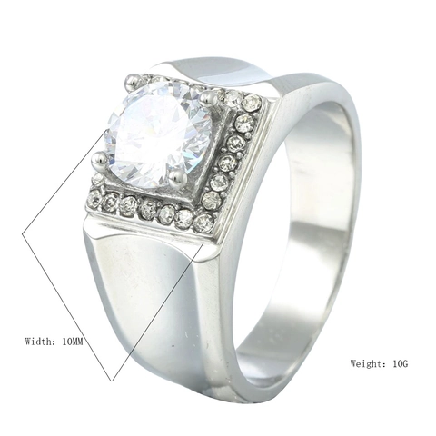 Anillo de Acero Inoxidable de Lujo para Hombre Con Diamante de Imitación Redondo Grande Halo Cuadrado Banda Ancha Joyería