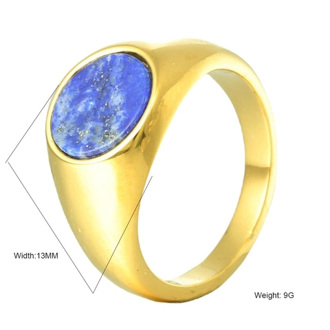 Vintage Stainless Steel Signet Ring For Men Women Oval Natural Stone Inlay Tiger Eye Lapis Lazuli Polished Jewelry