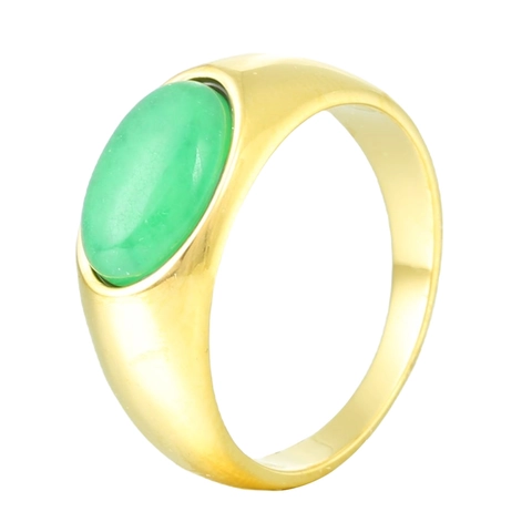 Stainless Steel Oval Natural Stone Ring Minimalist Inlaid Geometric Wide Band Polished Vintage Fashion Jewelry Ring For Men Women