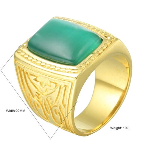 Vintage Stainless Steel Men's Ring Rectangular Rhinestone Inlaid Embossed Pattern Fashion Jewelry Gold Silver Color