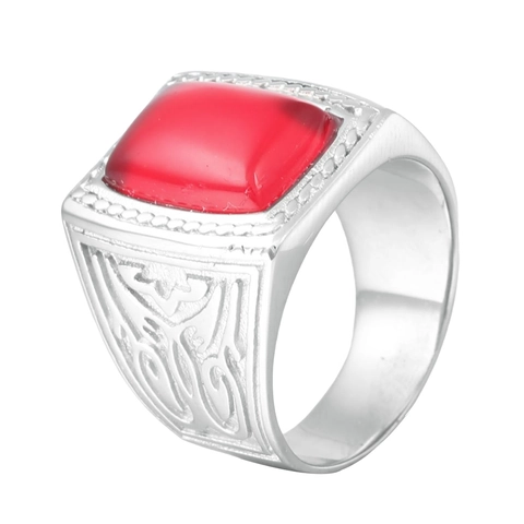 Anello Sigillo Uomo Vintage Acciaio Inossidabile Strass Quadrato Intarsiato Lucido Retro Oro Argento Stile Punk
