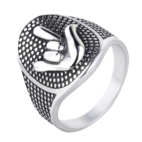Anello a Sigillo Rock in Acciaio Inossidabile Vintage per Uomo Bicolore Oro Argento Rilievo Punk Hip Hop Biker Ring