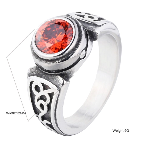Anello con Nodo Celtico Vintage in Acciaio Inossidabile per Uomo Donna con Grande Strass Rosso Bianco Viola Gioielli Retro Punk
