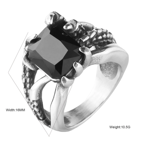Anello in Acciaio Inossidabile con Artiglio di Drago Vintage per Uomo Grande Strass Rettangolare Gothic Punk Party Anello Gioielli