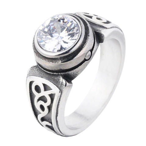 Anello con Nodo Celtico Vintage in Acciaio Inossidabile per Uomo Donna con Grande Strass Rosso Bianco Viola Gioielli Retro Punk