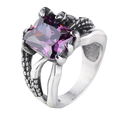 Anello in Acciaio Inossidabile con Artiglio di Drago Vintage per Uomo Grande Strass Rettangolare Gothic Punk Party Anello Gioielli