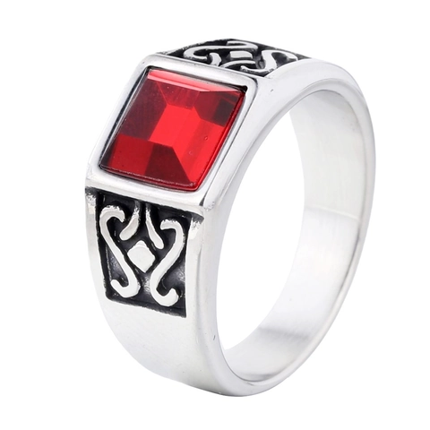 Anello a Nodo Celtico in Acciaio Inossidabile Vintage per Uomo Donna Strass Colorati Quadrati Intarsiati Retrò Punk Party Anello da Dito Gioielli di Moda