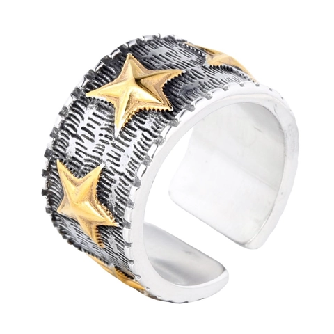 Anillo de Estrella de Acero Inoxidable Retro para Hombre Mujer Punk Ajustable Abierto Estilo Industrial Envejecido Joyería de Moda