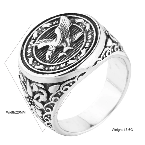 Anello con Sigillo Aquila in Acciaio Inossidabile Vintage per Uomo Retro Biker Punk Gothic Inciso Bicolore Oro Argento Gioielli