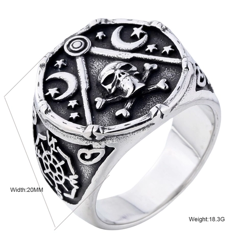 Anillo de Calavera Masónica de Acero Inoxidable Vintage para Hombre Diseño de Brújula Punk Gótico Retro Accesorio de Joyería de Metal Envejecido