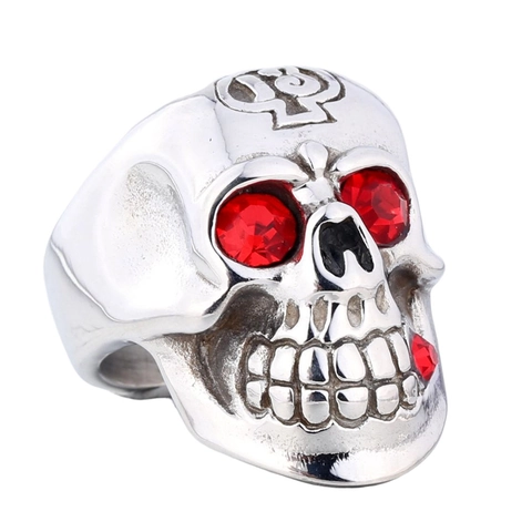 Anello Teschio in Acciaio Inossidabile Retro Con Occhi di Strass Lucido Vintage Gothic Punk Gioielli per Uomo e Donna