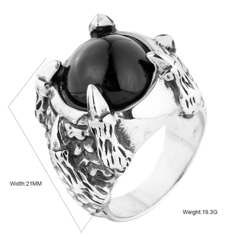 Anillo de Garra de Dragón de Acero Inoxidable Retro Punk para Hombre Mujer Gótico Vintage Envejecido Escama de Dragón Piedra Negra Joyería
