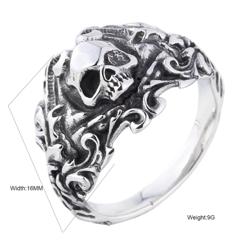 Anillo de Calavera de Acero Inoxidable Vintage para Hombre Gothic Punk Distressed Biker Ring Joyería de Dedo de Esqueleto