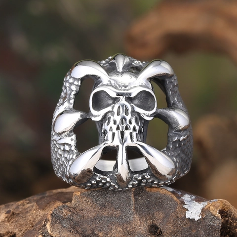 Anillo de Calavera y Garra de Acero Inoxidable Punk Gótico para Hombre Retro Acabado Desgastado Joyería de Moda Regalo