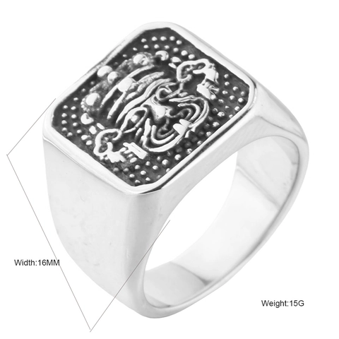 Anillo de Sello de Faraón de Acero Inoxidable para Hombre Hip Hop Punk Cuadrado Tótem Relieve Anillo Moda Joyería Regalo