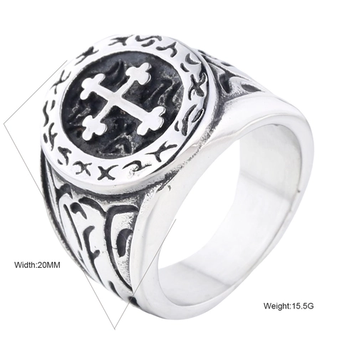 Anillo de Cruz de Acero Inoxidable Vintage para Hombre Mujer Anillo de Sello Religioso Gótico Grabado de Runas Retro Joyería Biker
