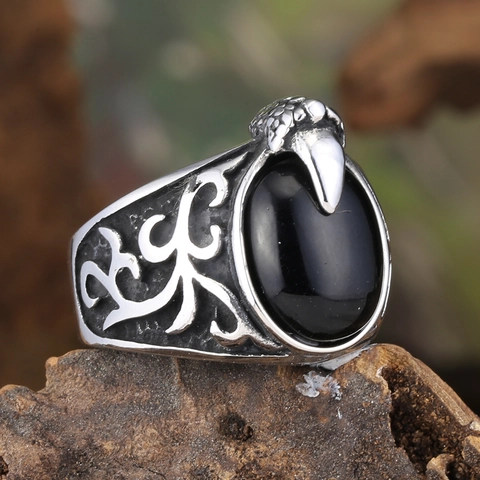 Anillo de Garra de Águila de Acero Inoxidable Vintage para Hombre Gótico Retro con Incrustaciones de Estrás Negro Biker Joyería