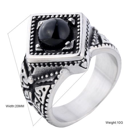 Anello a Sigillo da Uomo in Acciaio Inossidabile Vintage Con Pietra Preziosa Artificiale Nera Anello Quadrato Geometrico Gioielli Retro Gotico Punk