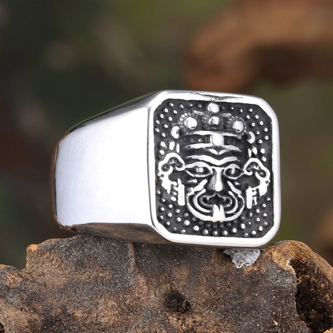 Anillo de Sello de Faraón de Acero Inoxidable para Hombre Hip Hop Punk Cuadrado Tótem Relieve Anillo Moda Joyería Regalo