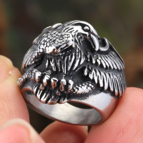 Anillo De Acero Inoxidable Vintage De Lucha Entre Águila Y Serpiente Para Hombre Punk Gótico Tótem Animal Joyería Biker
