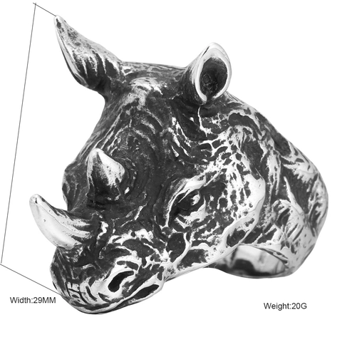 Vintage Rhino Head Ring For Men Stainless Steel Punk Gothic Animal Finger Jewelry Retro Silver Color Biker Finger Accessories