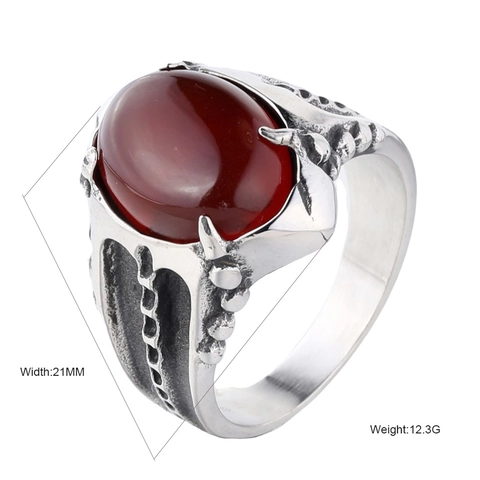 Anillo de Acero Inoxidable Vintage Punk para Hombre Piedra de Ágata Ovalada Grande Banda Industrial Gótica Joyería Regalo