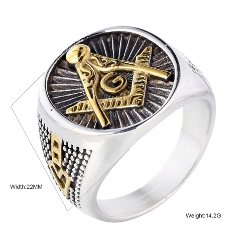 Herren Vintage Edelstahl Freimaurer Ring Kompass Quadrat Buchstabe G Siegelring Gold Silber Poliert Biker Modeschmuck