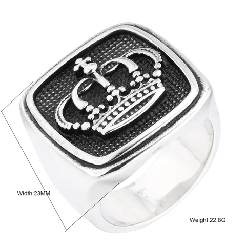 Vintage Stainless Steel Crown Signet Ring For Men Punk Gothic Style Polished Silver Finish Retro Fashion Male Jewelry Finger Ring