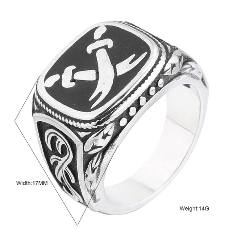 Vintage Stainless Steel Crossed Swords Signet Ring For Men Retro Scrollwork Engraved Black Enamel Domineering Punk Jewelry